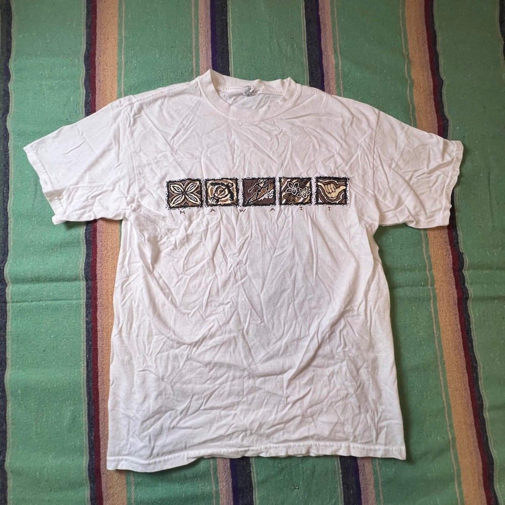 Anvil Hawaii Graphic T Shirt Mens Large White Vintage Surf Turtle Shaka Tee